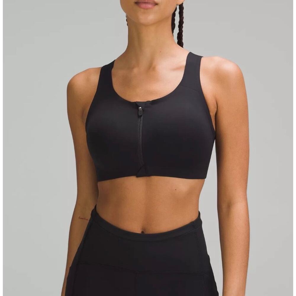 Lululemon Enlite Front Zip High Support Sports Bra Black Crisscross Back
